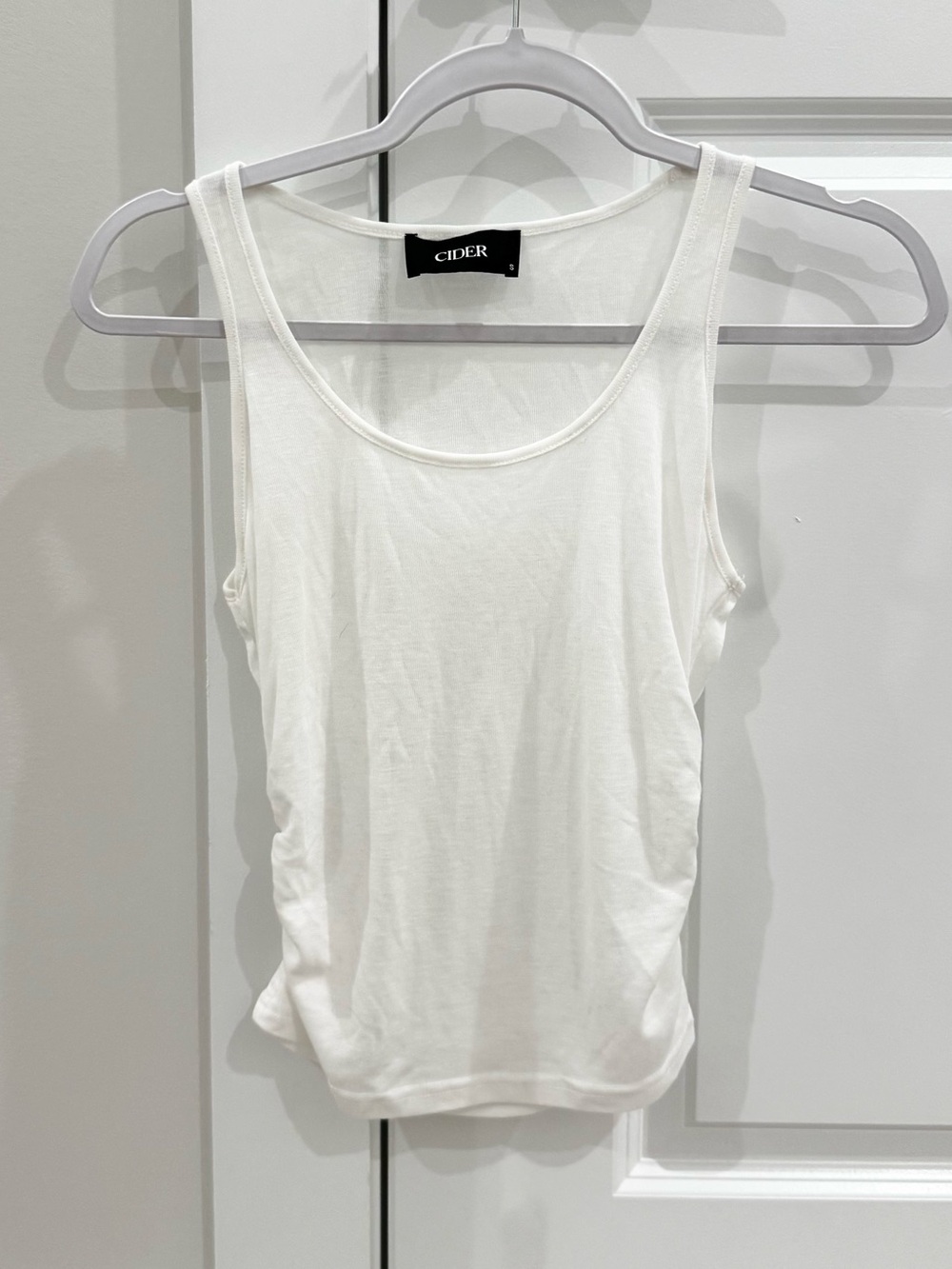 Cider • Semi Sheer Basics White Ruched Tank